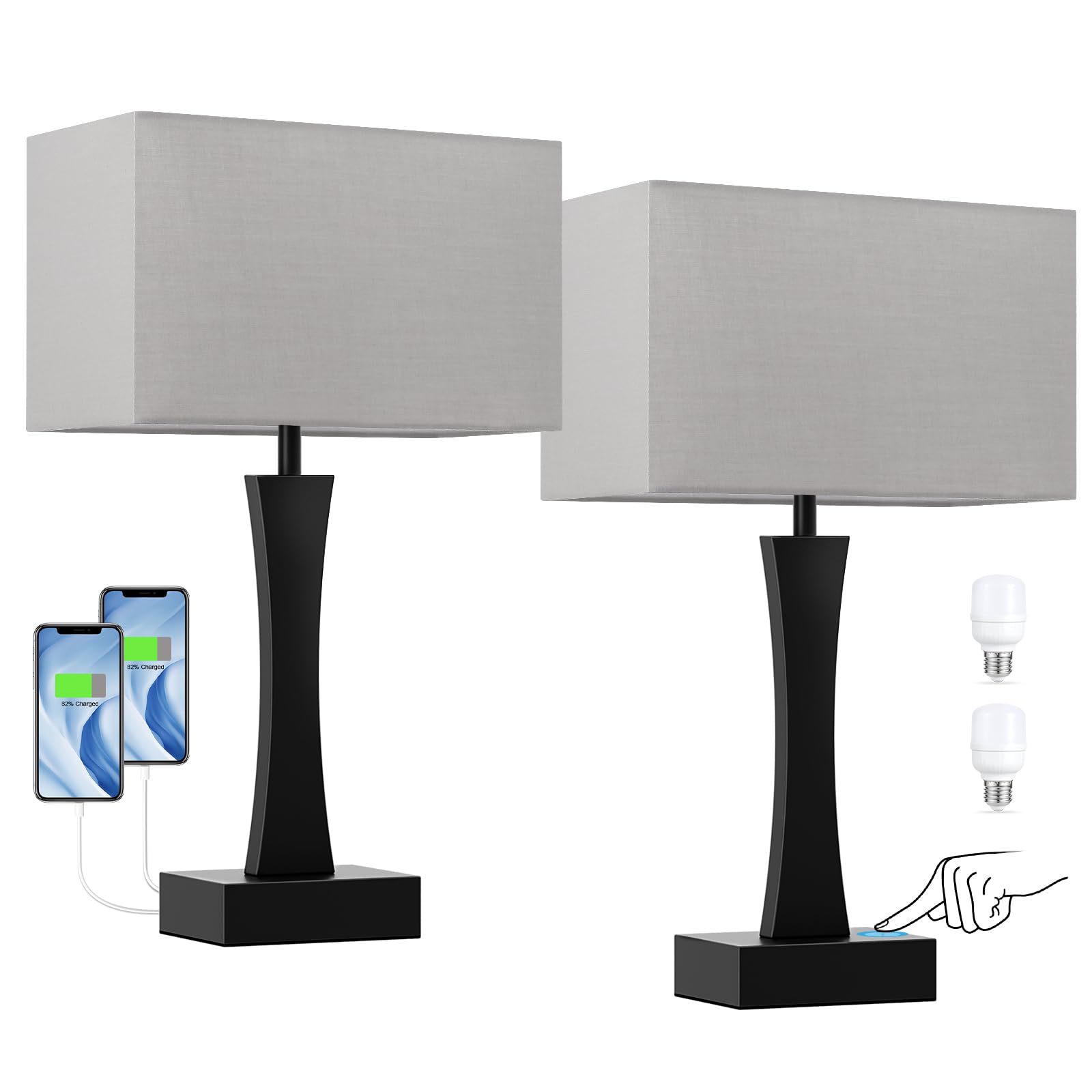 Bedside Lamps for Night Stands - 3 Way Dimmable Table Lamp for Bedroom