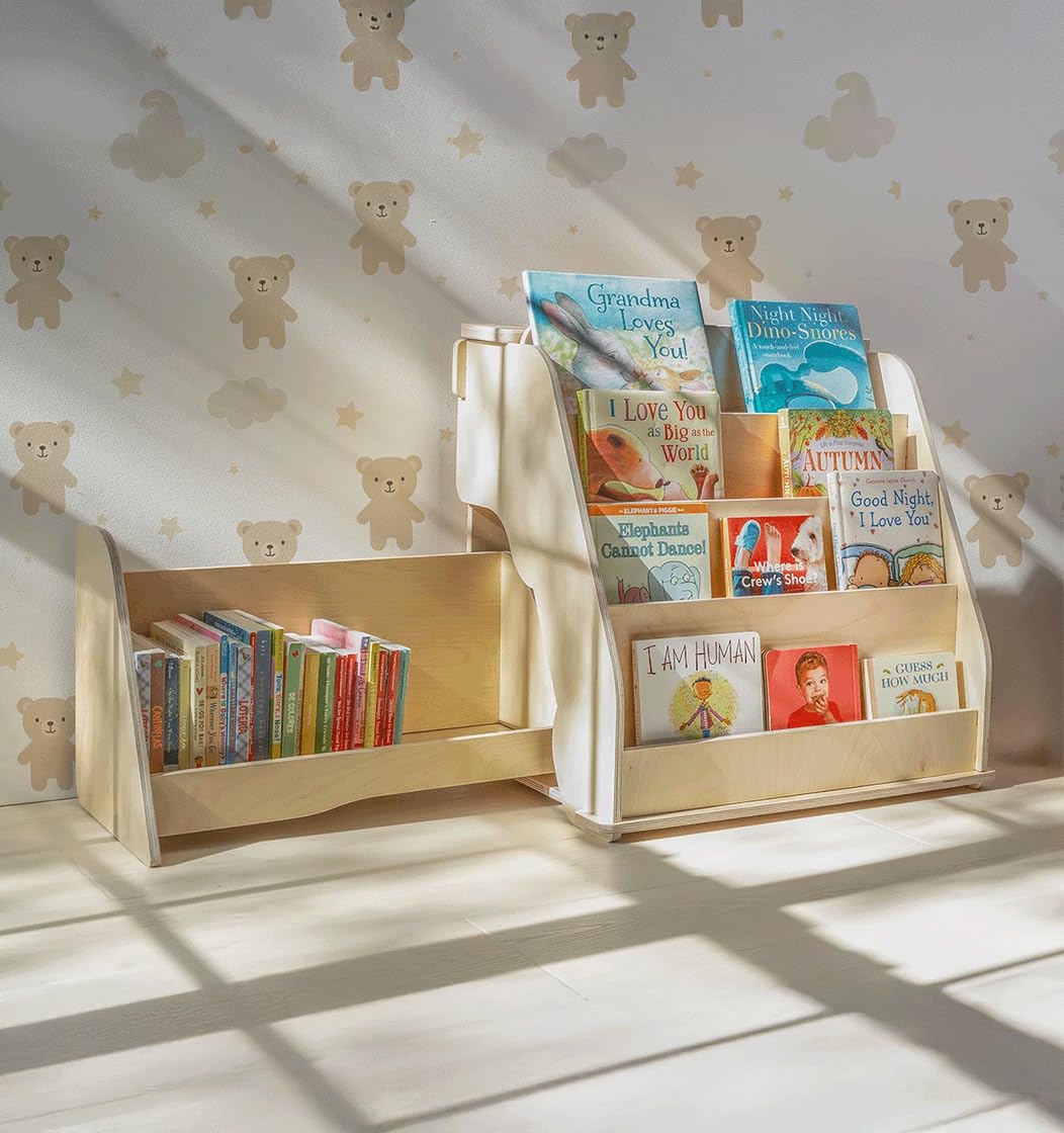 Montessori Bookshelf for Toddlers with Hidden Drawer and Toy Storage