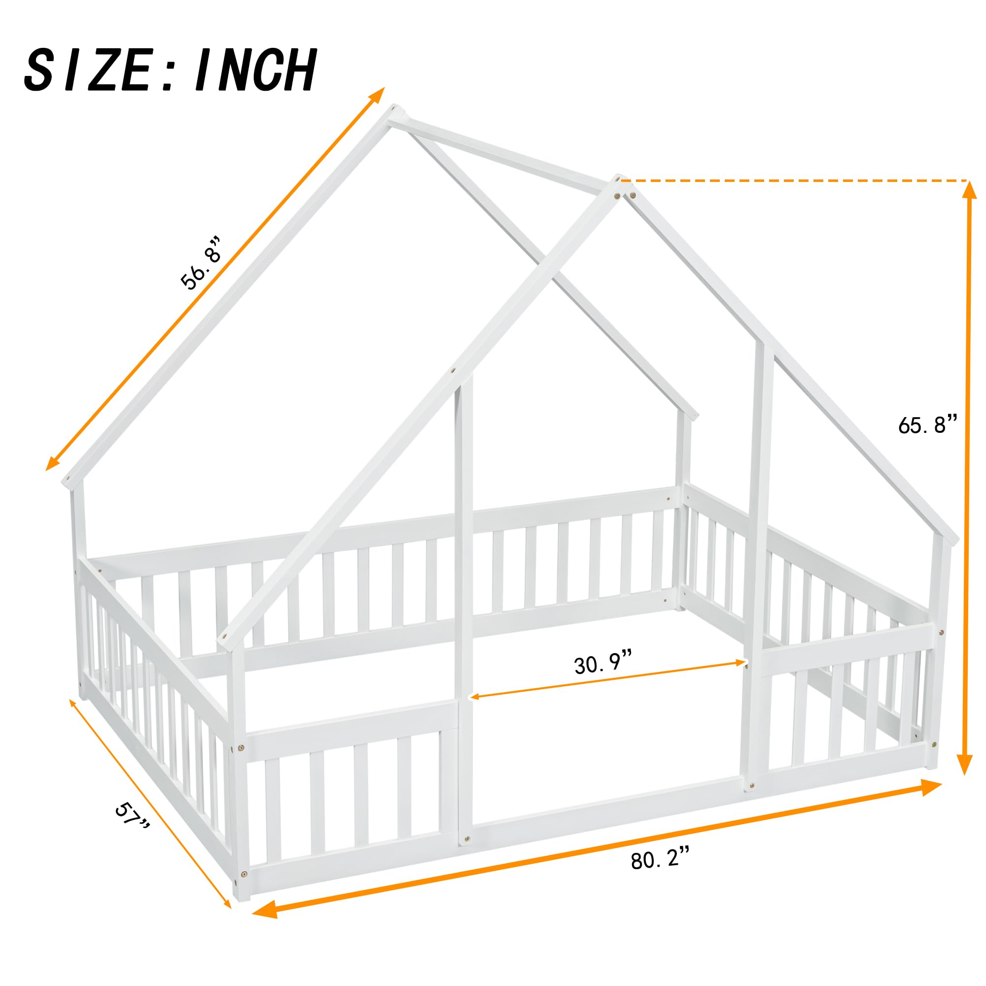 Full Size Montessori Floor Bed with Fence