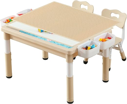 Multi Functional Kids Table and 2 Chairs Set, Graffiti & Building Blocks