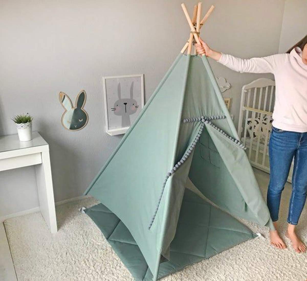 Kids Teepee Tent with Pom Pom Indoor Play House