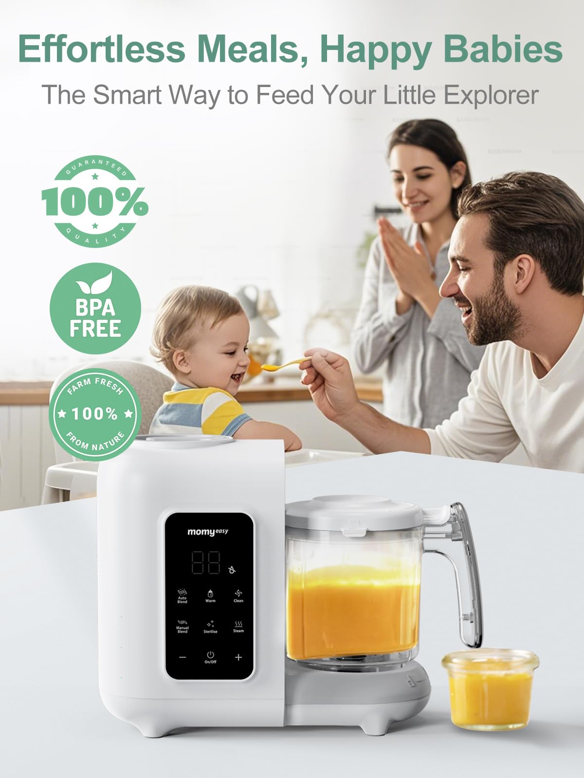 MOMYEASY Baby Food Maker, Baby Food Steamer and Puree Blender, Food Processor Chopper Grinder Steamer in-One, Auto Cooking & Grinding with Touch Control Panel&Self Cleans, BPA-Free