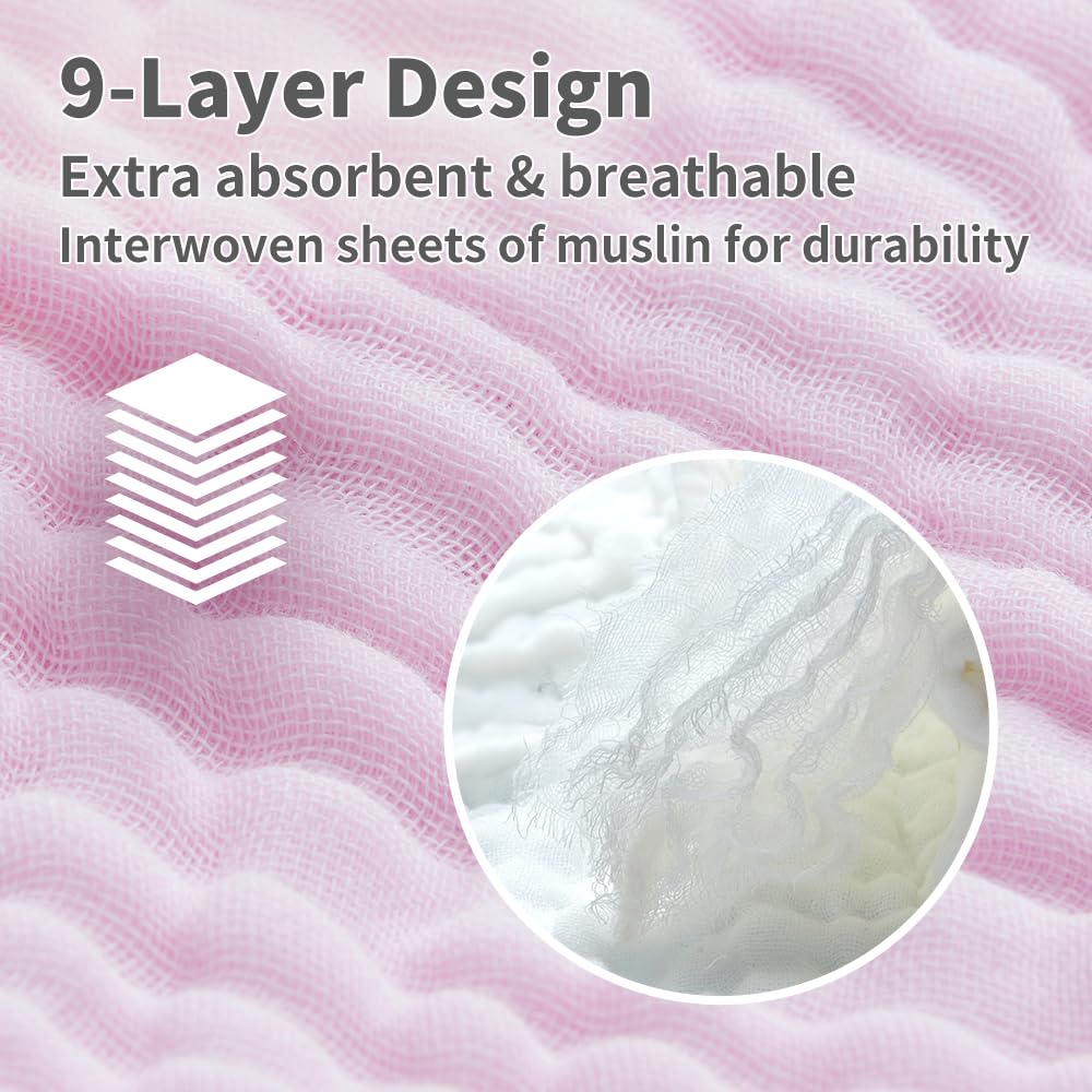 Bath Towel - 9 Layers 100% Cotton Muslin, Super Quick Dry, Medical