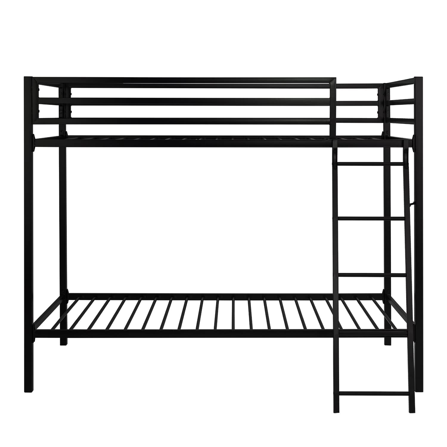 Twin Over Twin Metal Bunk Bed with Ladder and Guardrail