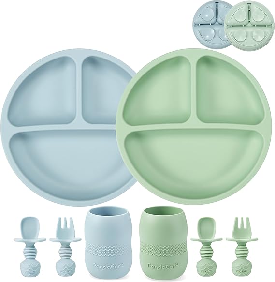 Silicone Baby Feeding Set| 2 Pack Silicone Divided Suction Plate and 2 Pack