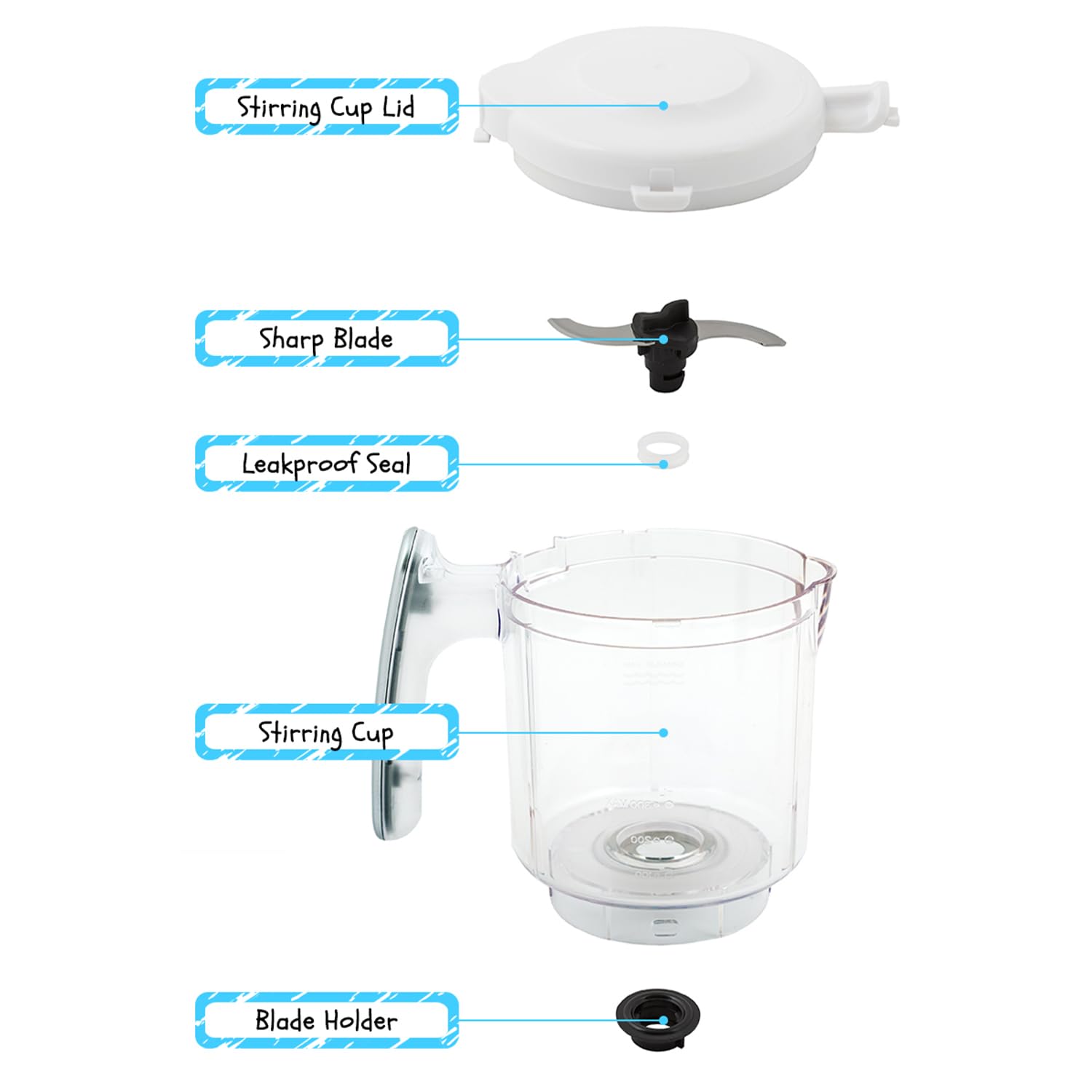 Replacement Stirring Cup & Blade with Steaming Basket for EVLA'S Baby Food Maker - White