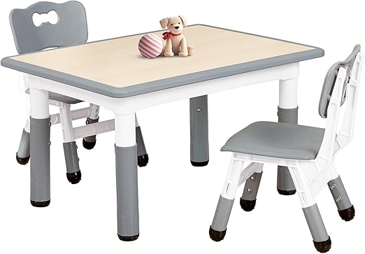 Table and 2 Chairs Set for Ages 3-8, Height Adjustable Toddler Table