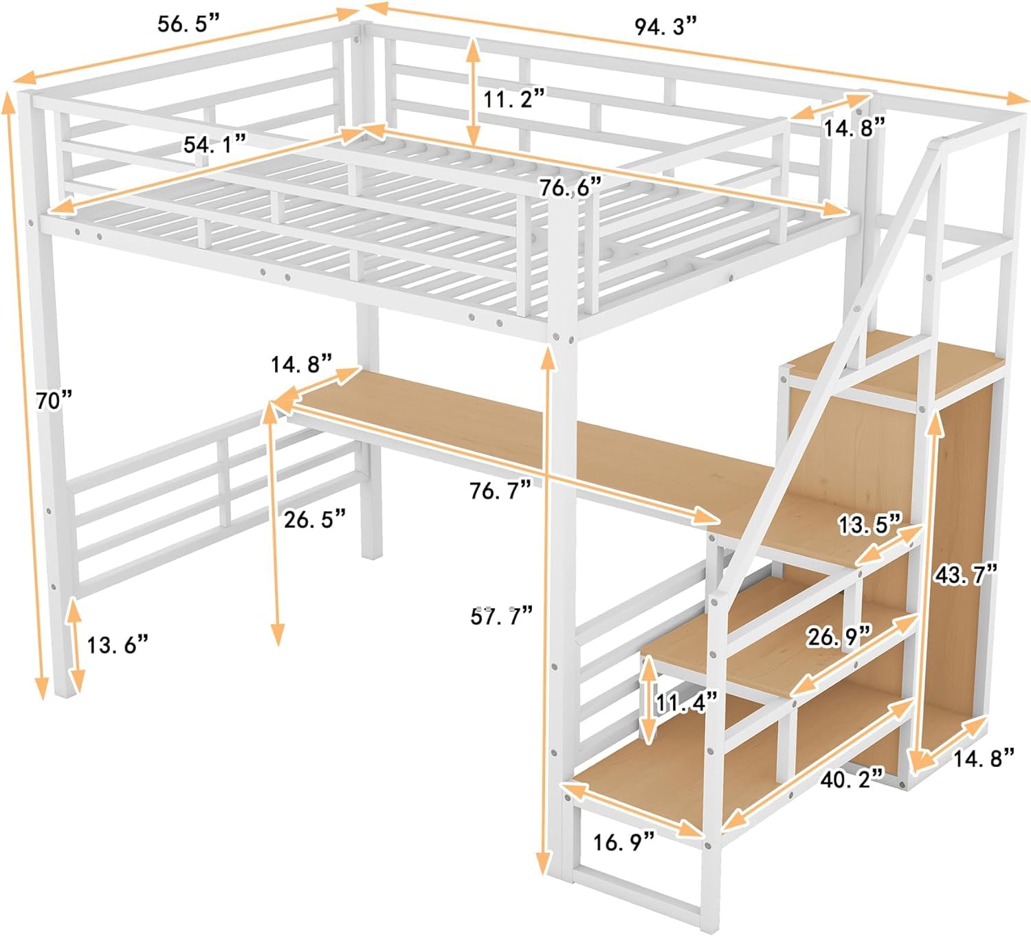 Full Loft Bed with Staircase Desk and Wardrobe