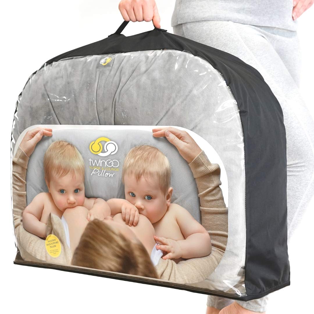 Nurse & Lounge Pillow (Grey) - Breastfeeding Pillow for Twins or Two Lounge Pillows