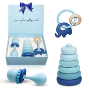 Baby Gift Set for Baby Shower Gender Reveal or Newborn Boy Teether Rattle and Ring