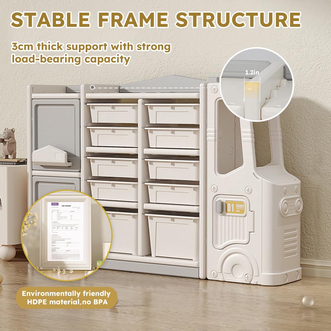 Kids Toy Organizer Multi-Functional Storage Bookshelf with Bins and Cabinets