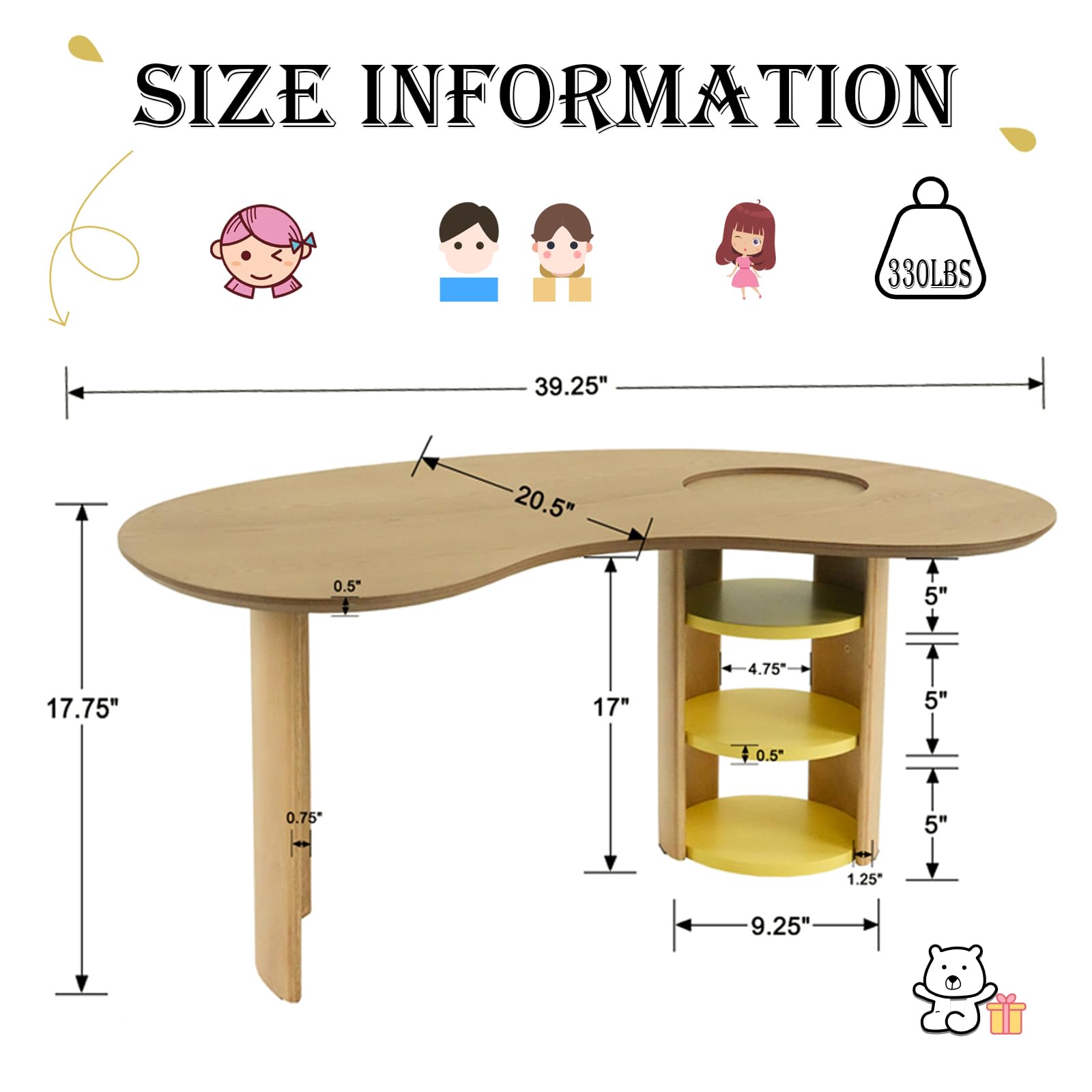 Kids Half Moon Activity Table with Storage