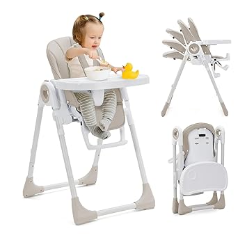 Foldable Baby High Chair with Adjustable Height, 5 Recline Positions