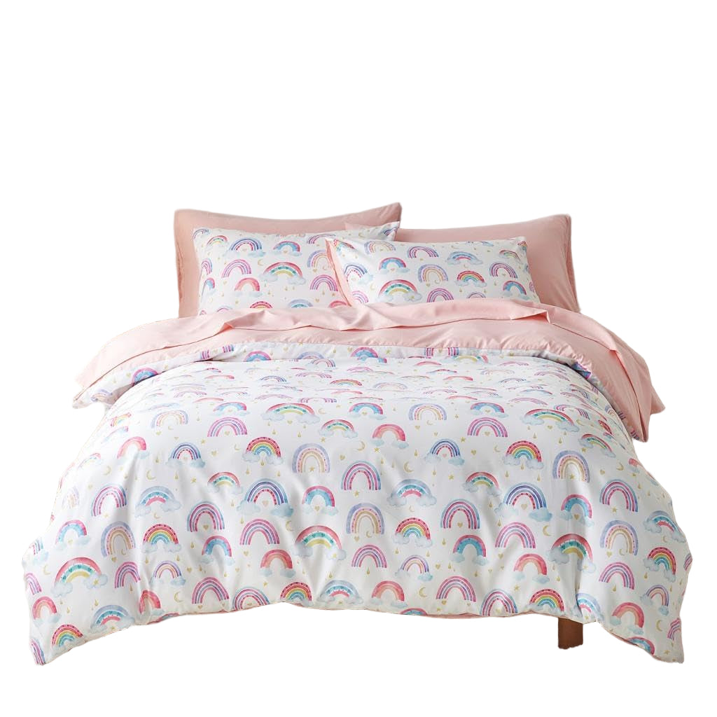 Rainbow Bedding Set for Girls, Cute Colorful Pastel Rainbow Clouds