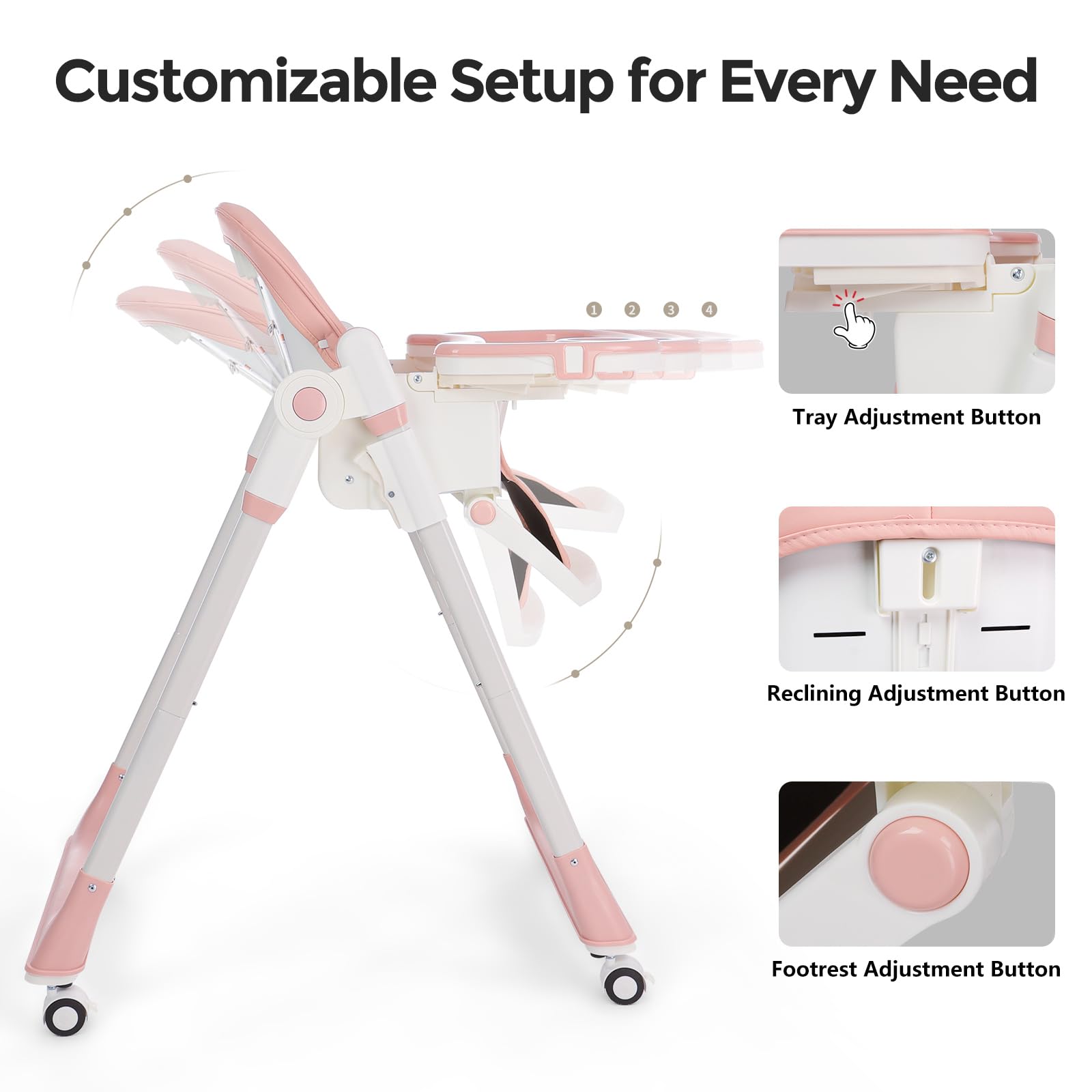 3-in-1 Convertible High Chair with Adjustable Height and Reclining Seat