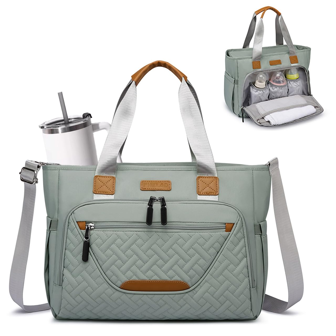 , Large Tote Diaper Bag with 16" Laptop Compartment, Baby Bag