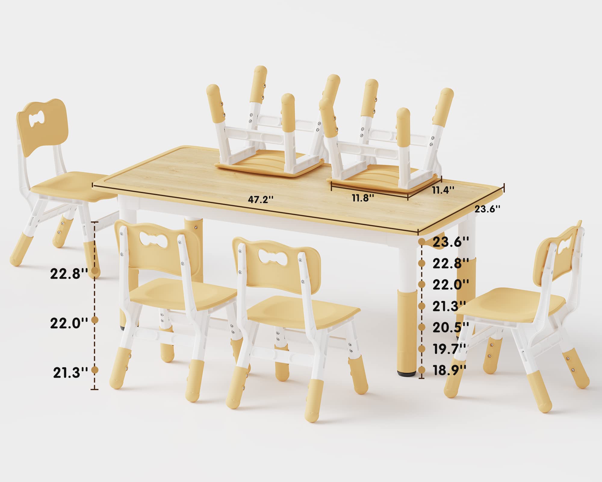 Height Adjustable Kids Table and 6 Chairs Set