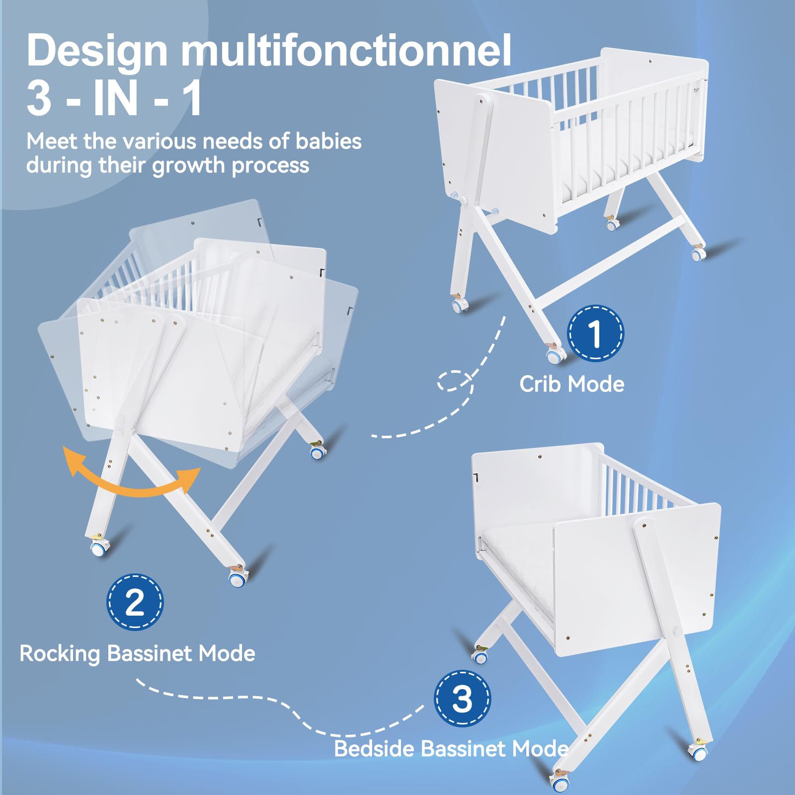 Wood Bedside Bassinet with Rocking Function