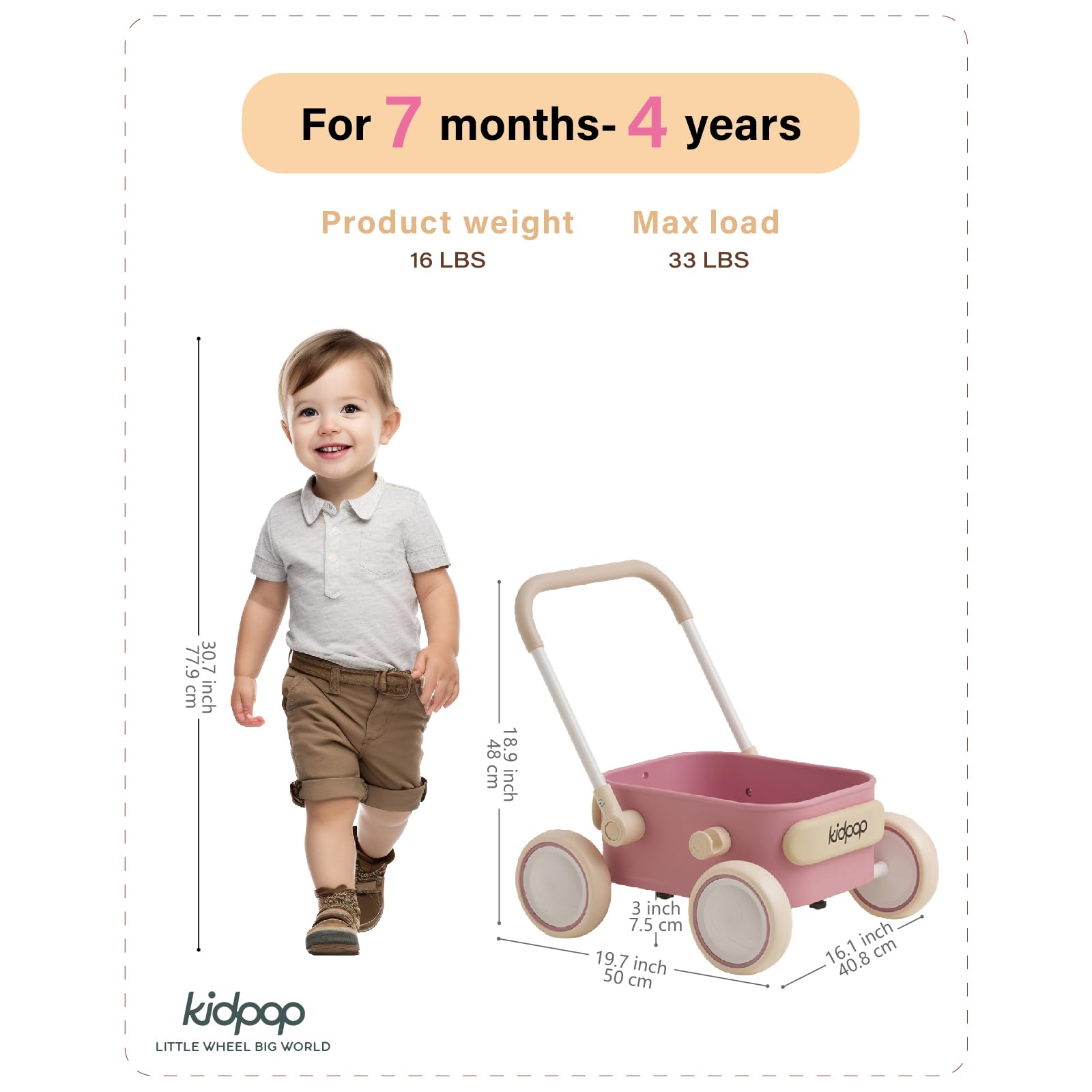 Baby Push Walker with Wheels Toddler Wagon