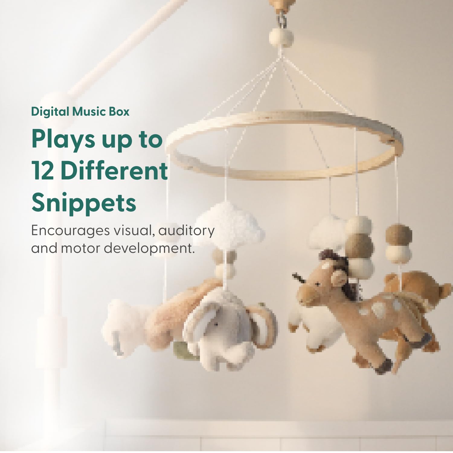 Wooden Musical Crib Mobile with Safari Animals