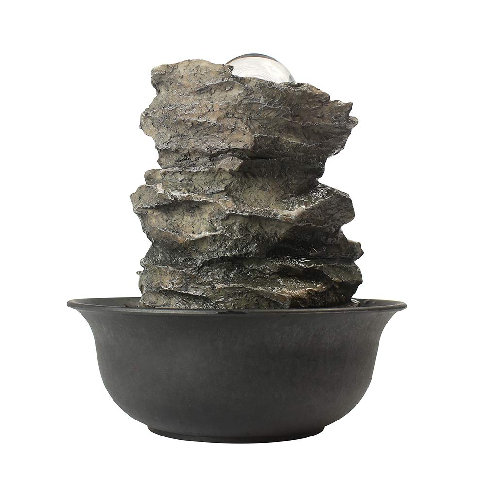 Spinning Orb Rock Cascading Tabletop Fountain, Zen Meditation Indoor