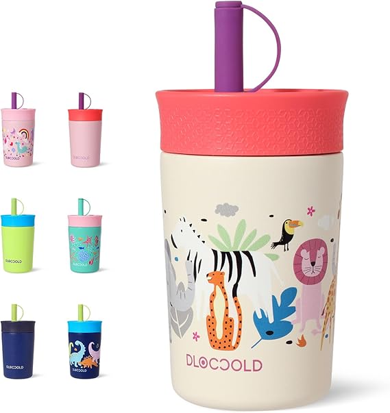 12 oz Insulated Stainless Steel Straw Tumbler, Reusable Sippy Cup With Leak-Proof Spill Resistant Flexible Straw Lid, Cups, Easy to Clean, Water Bottle, Great for Travel, Home (2 Pack)