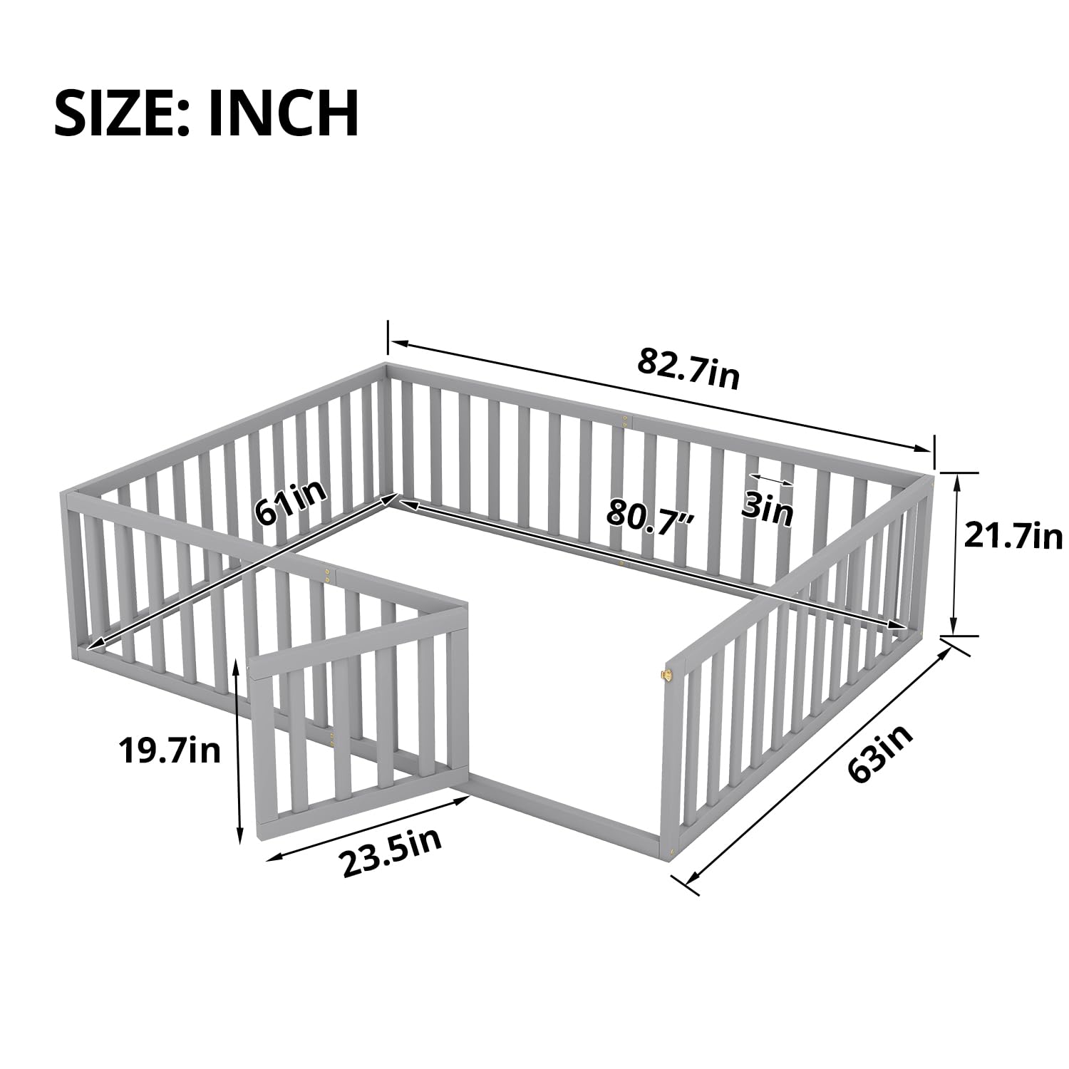 Montessori Floor Bed with Safety Guardrails Queen Size