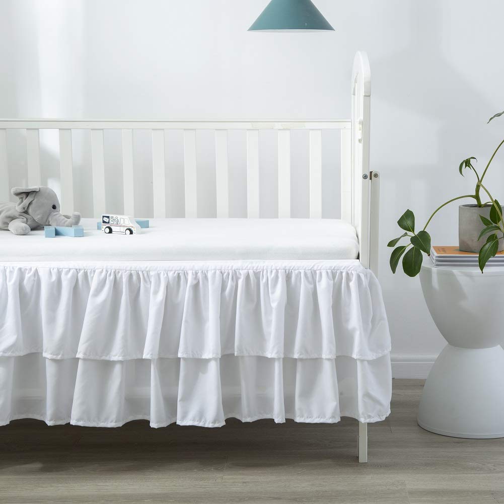 White Ruffled Double Layer Crib Bed Skirt 14 Inch Drop