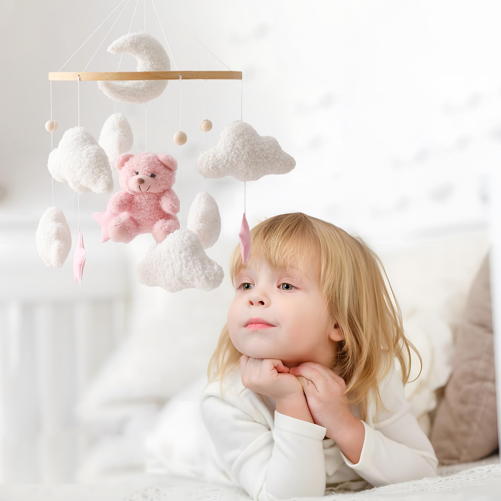 Baby Crib Mobile Bear Nursery Mobile for Boys Girls Teddy Velvet Mobile Nursery