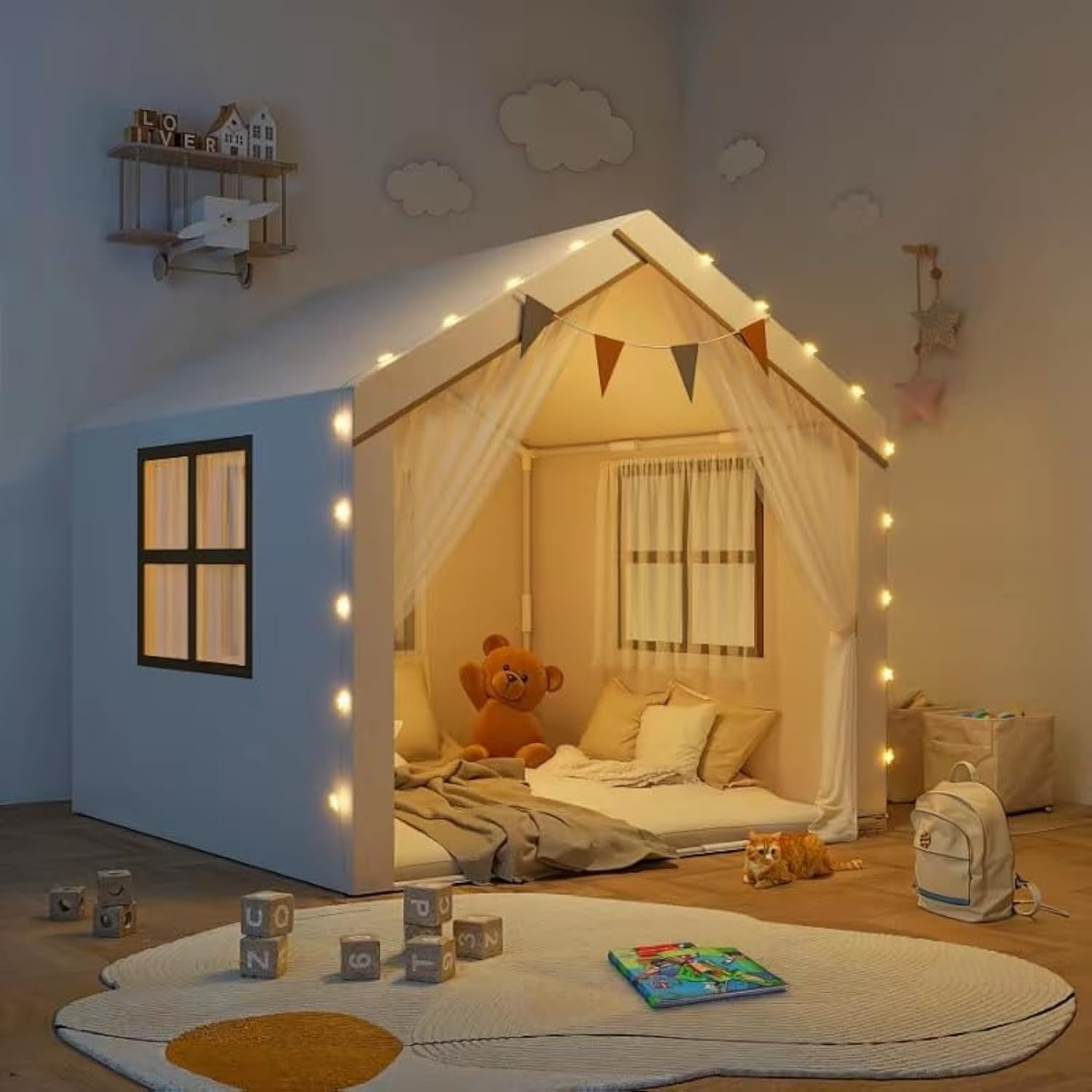 Kids Play Tent with LED Lights and Mat