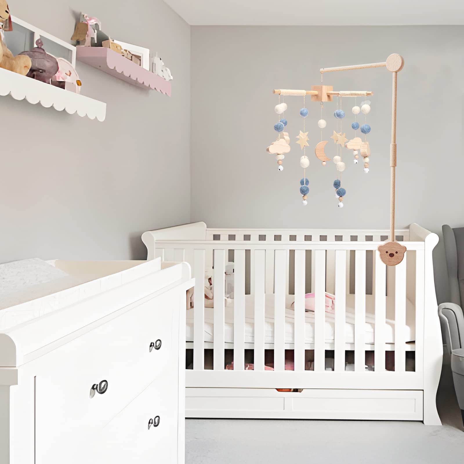 Boho Baby Crib Mobile Decor - Wooden Moon and Stars Nursery Mobiles