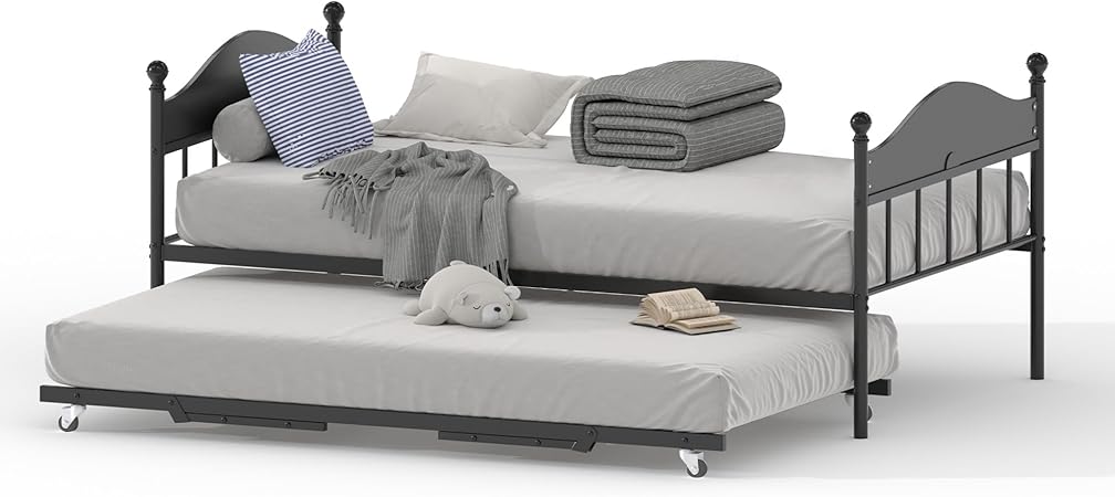 Daybed with Trundle, Metal Twin Size Day Bed