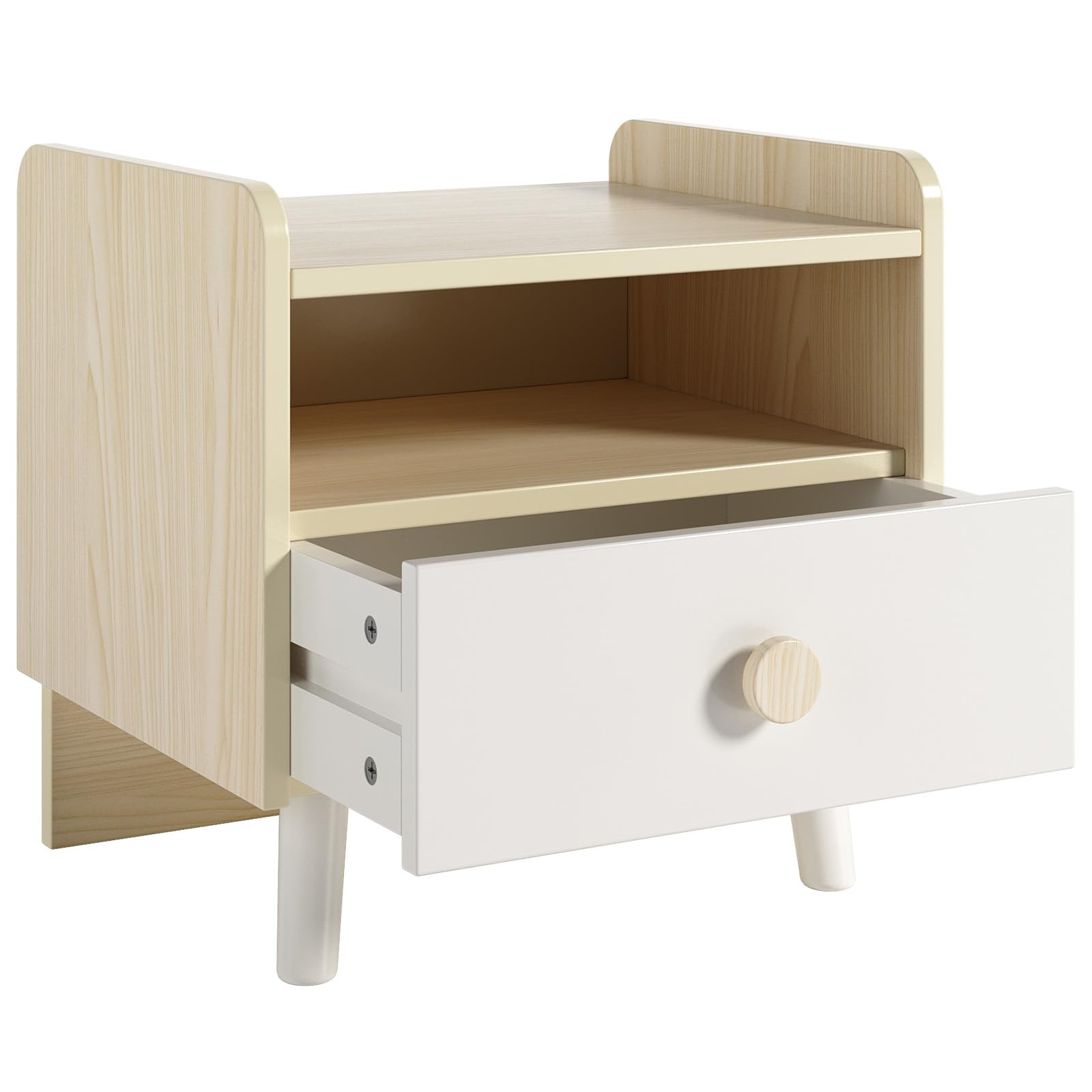 Nightstand with Drawer, Wooden Side Table with Open Shelf
