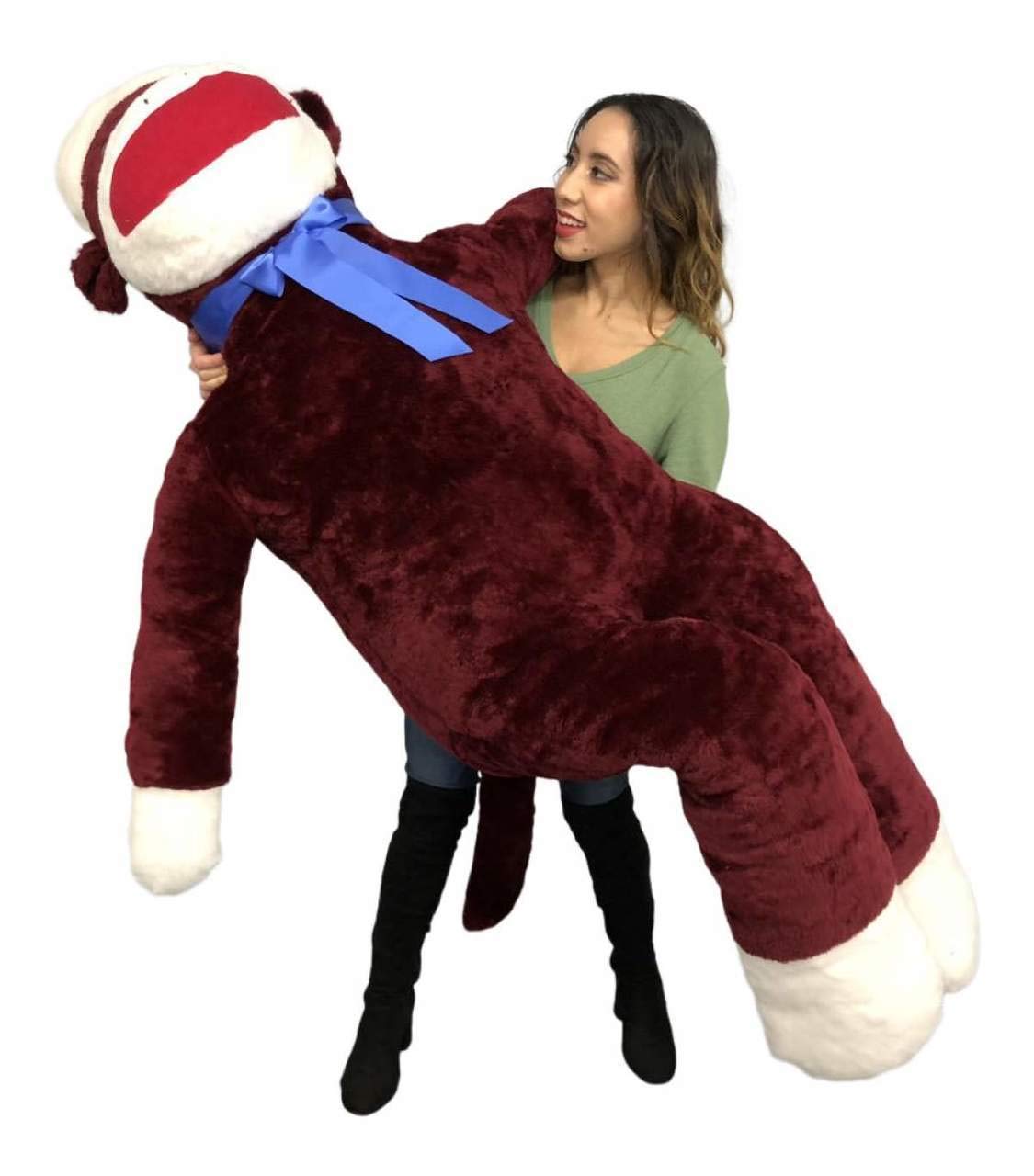 6 Foot Giant Sock Monkey - Maroon Color Soft Huge Made in The USA Americ