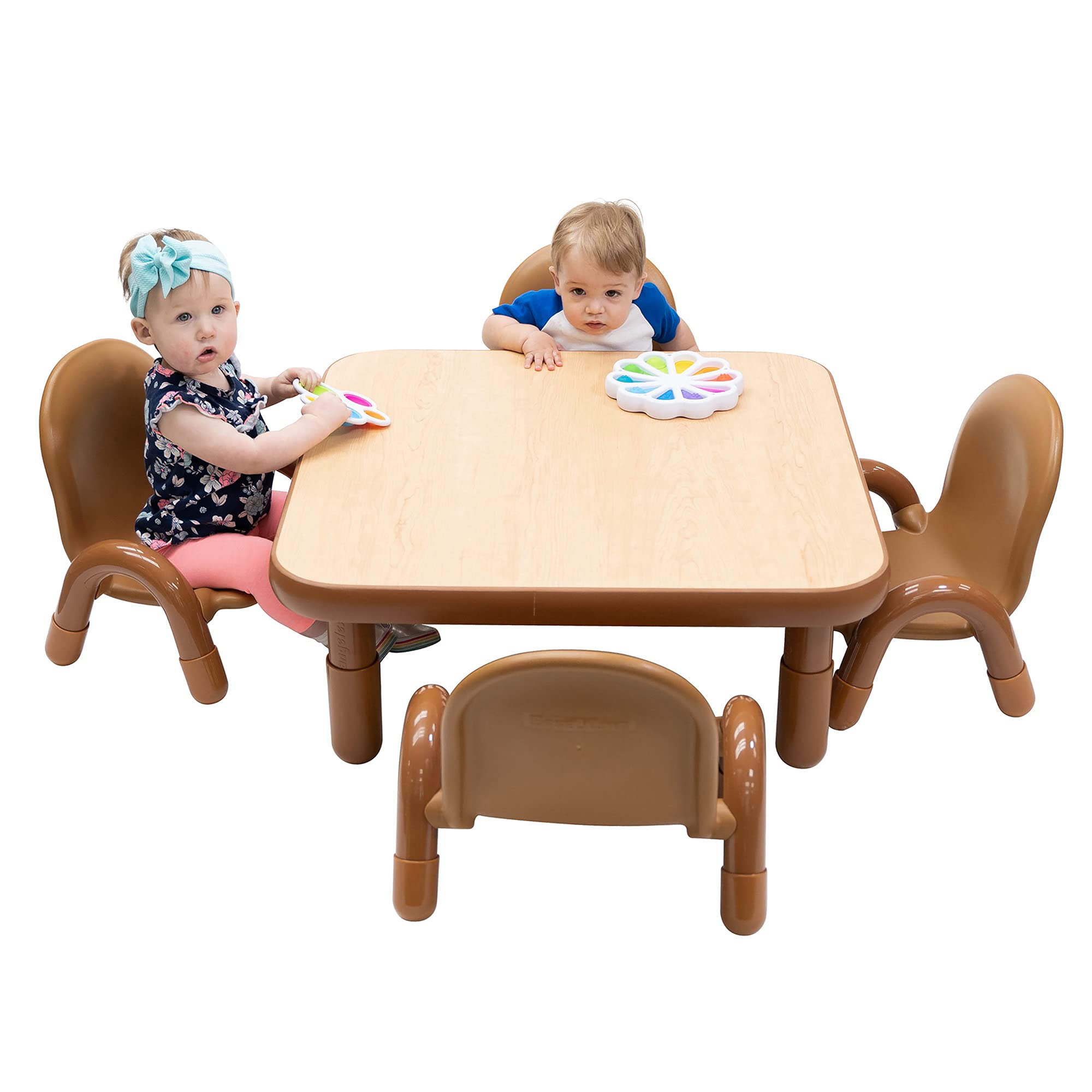 Baseline Toddler Square Table and Chairs Set, Natural Wood – Includes One 30”, 12