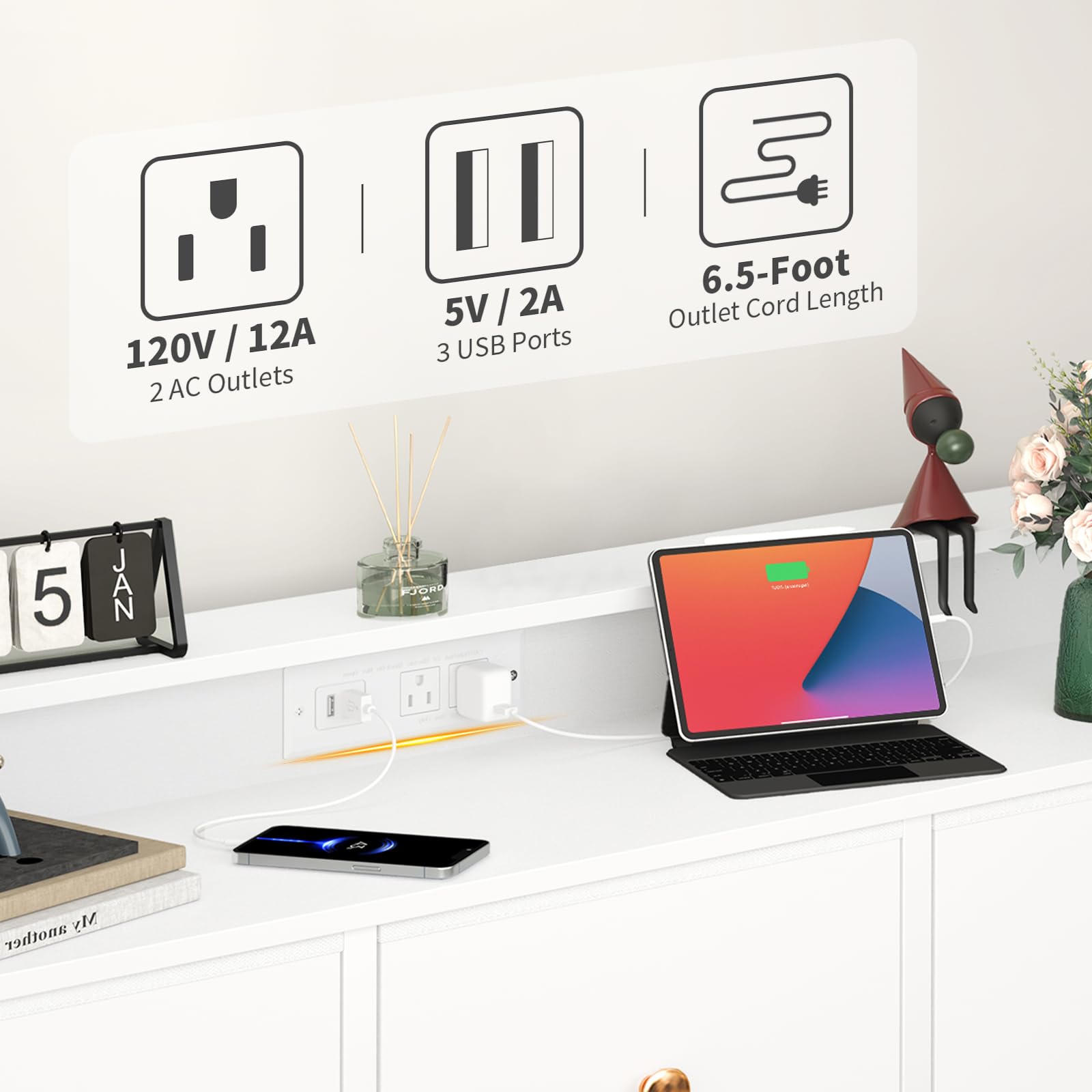 10-Drawer Dresser with Charging Station and LED Lights