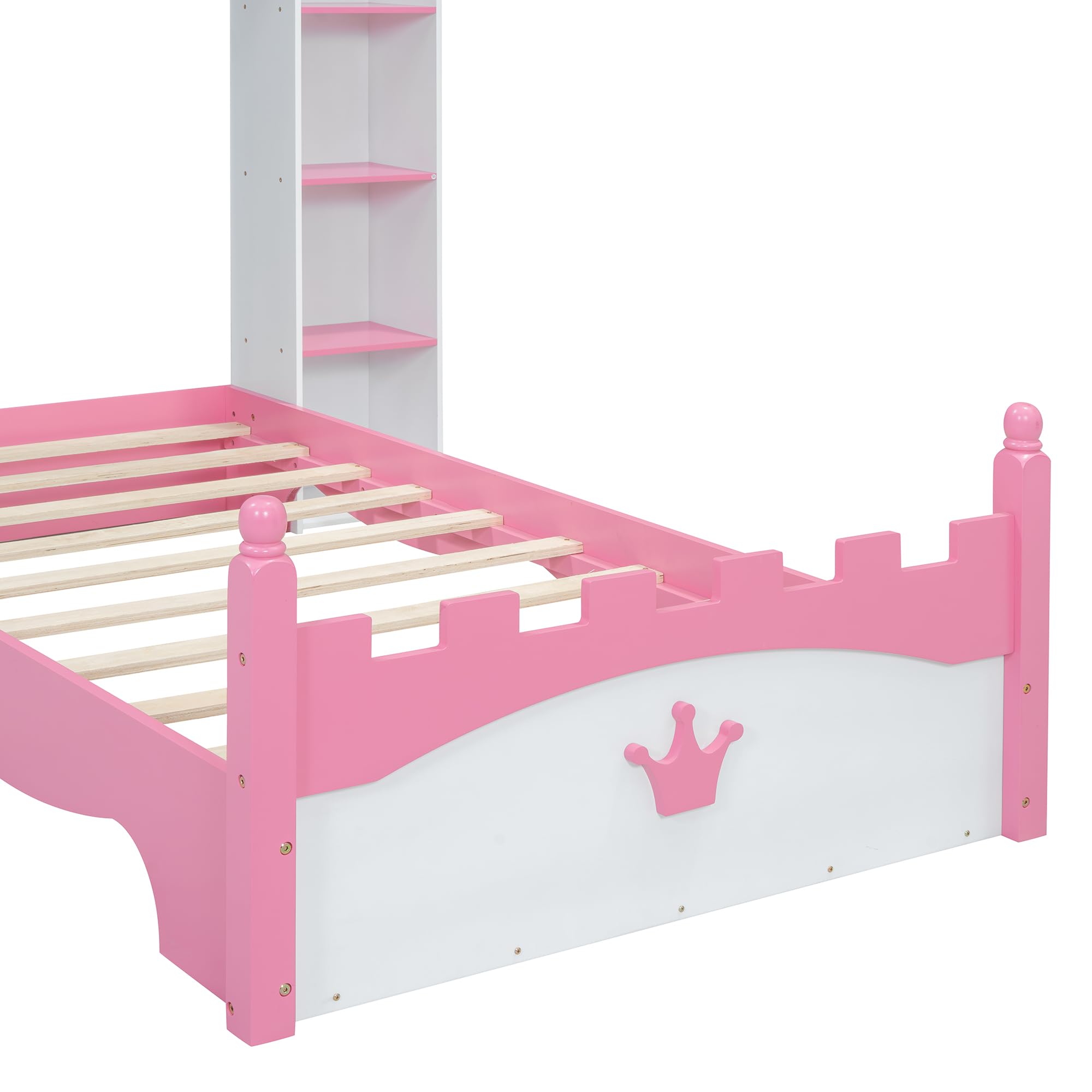 Castle-Shaped Twin Bed Frame with Storage Shelf