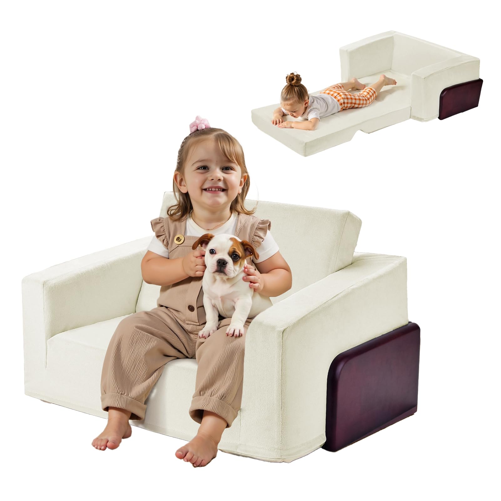 Kids Couch, 2-in-1 Sturdy Soft Toddler Couches That Fold Out for Playroom