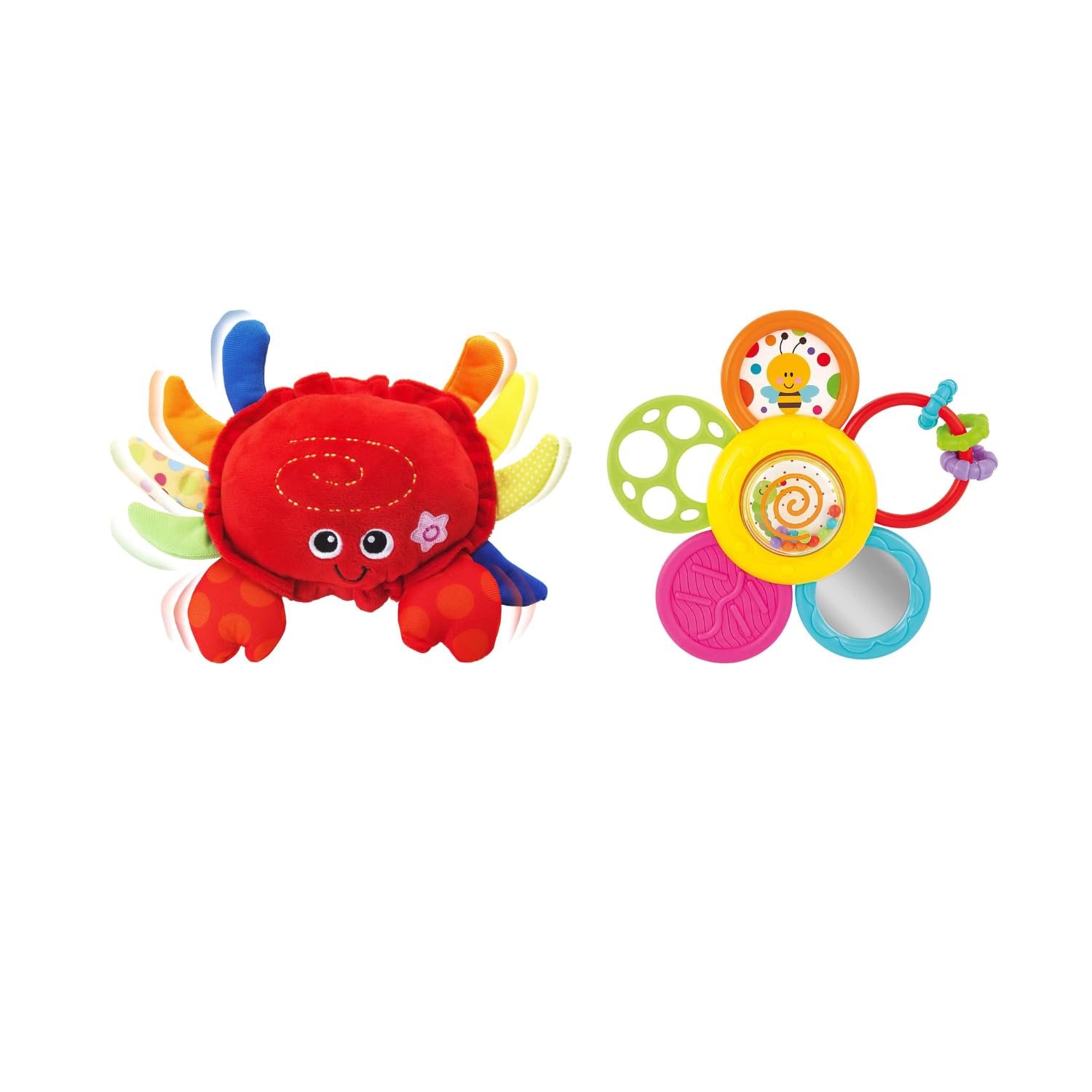 Baby Play Combo: Musical Plush Crab & Interactive Spin, Rattle, and Teether Toy - Fun