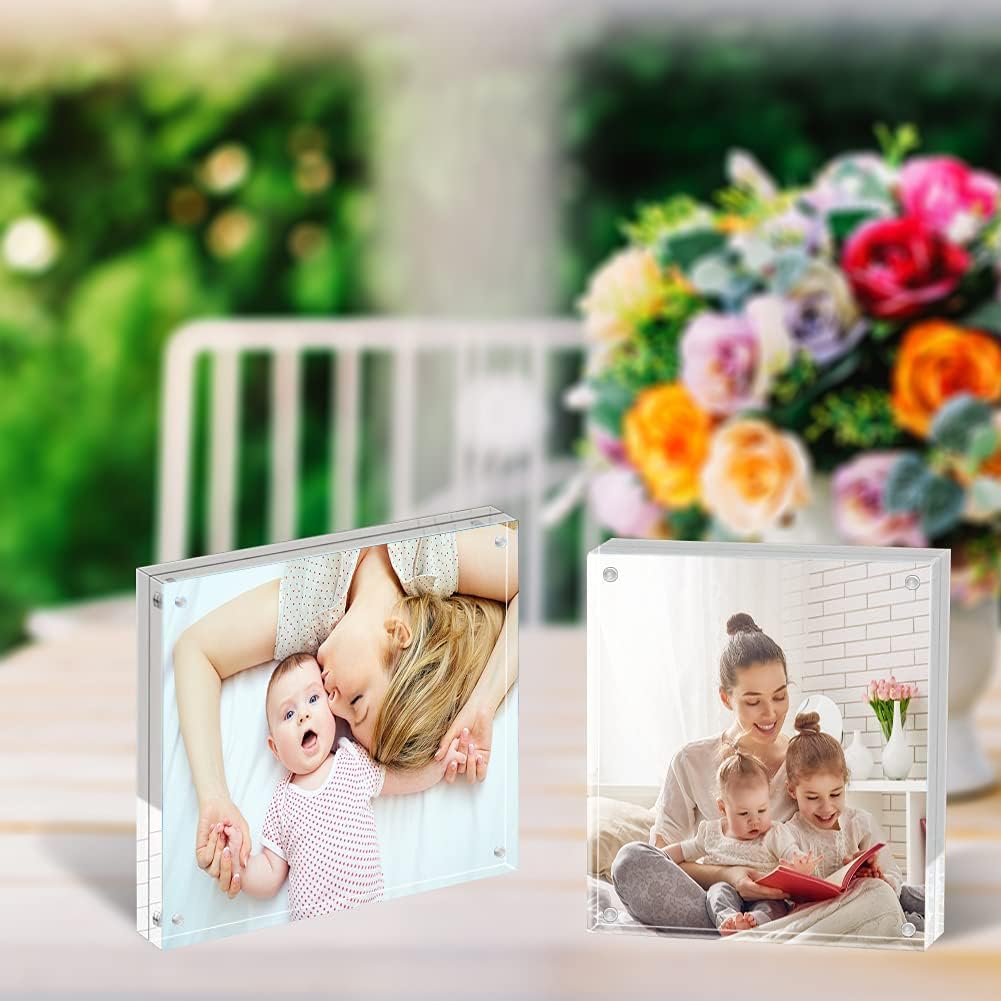 5 Pack Acrylic Frame 4x4, 20% Thicker, 20mm Thick Frameless Clear Picture Frame