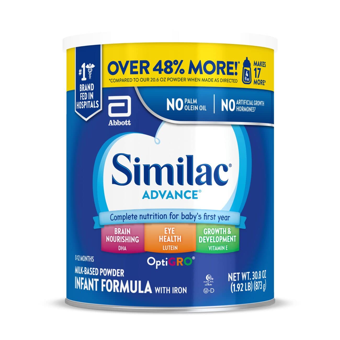 Advance Infant Formula With Iron, Baby Formula Powder, 30.8-oz Value Can