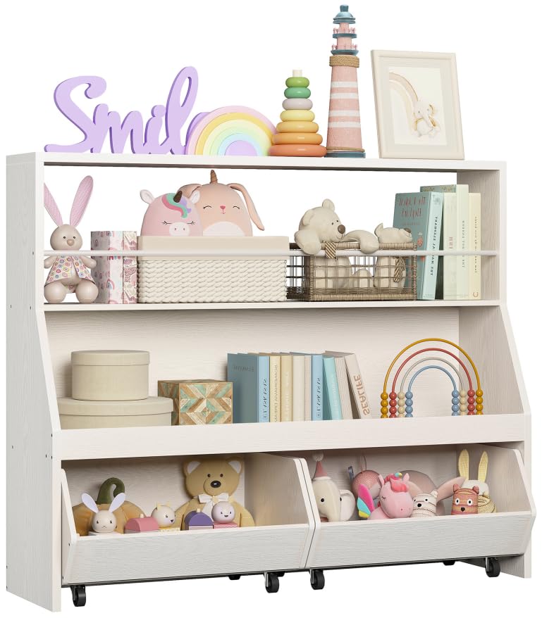 Toy Storage Organizer, Kids Bookshelf with 2 Movable Cubby