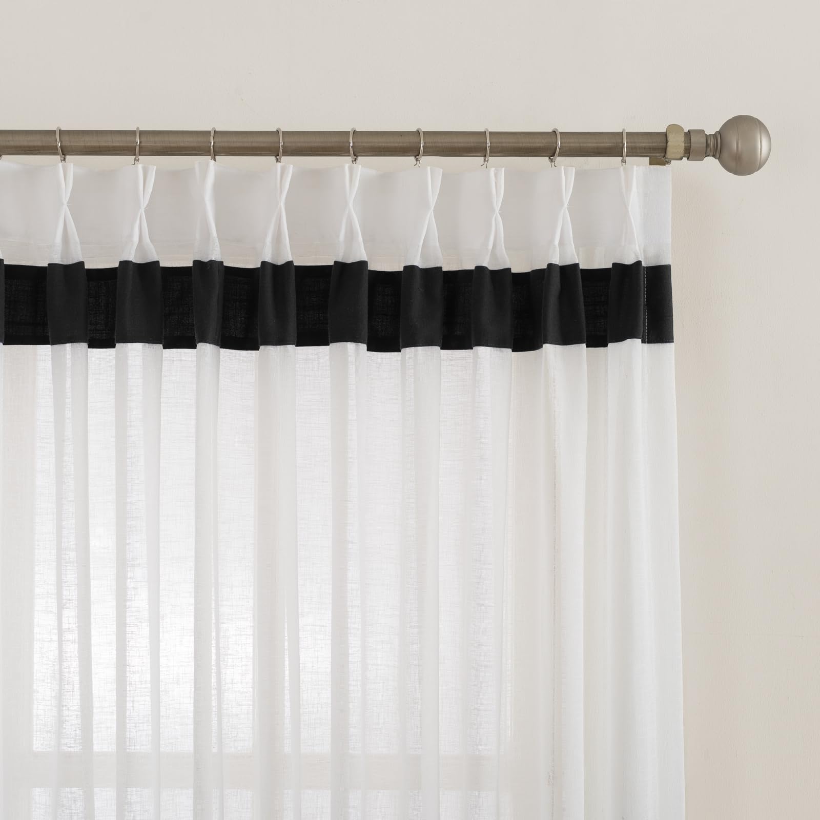 Window Sheer Curtains 42 inches Wide, White with Black Border