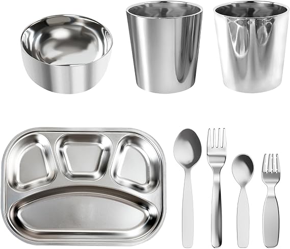 Kids Dinnerware Set 8-Piece | Divided Toddler Plates