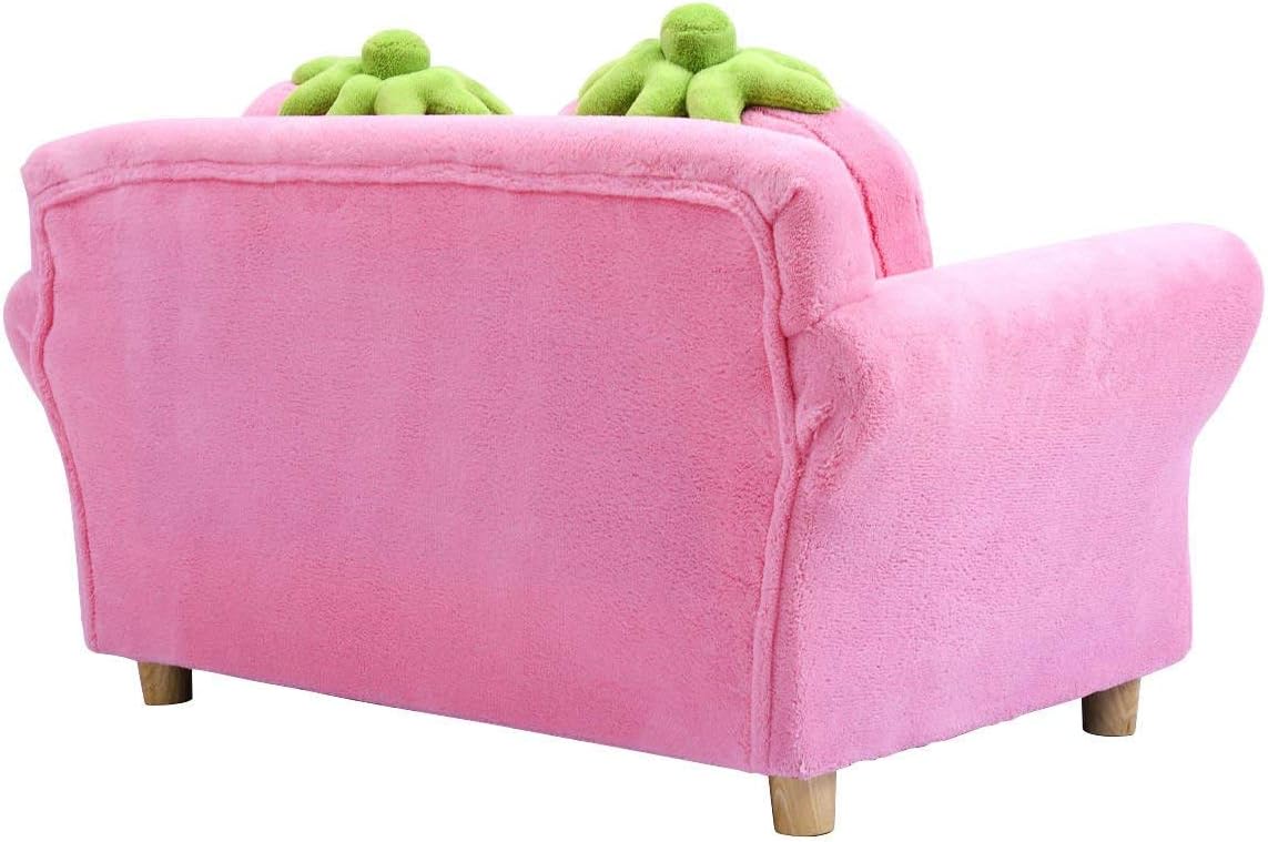 Kids Couch, Double Seat Pink Children's Sofa with 2 Strawberry