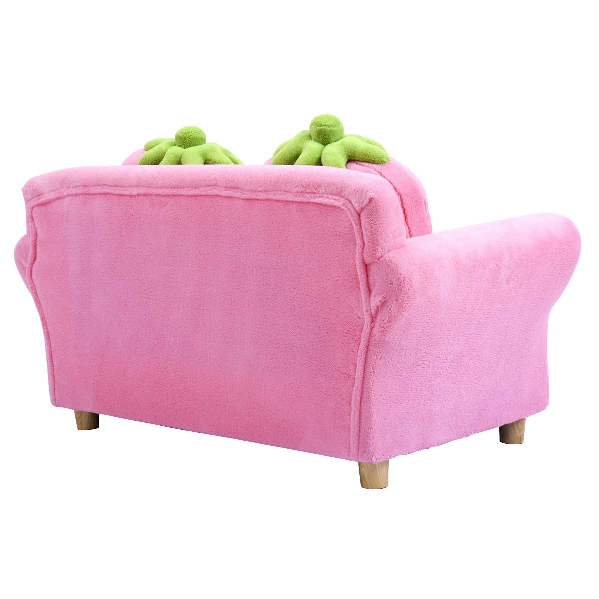 Kids Couch, Double Seat Pink Children's Sofa with 2 Strawberry