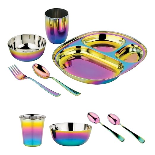 Piece Dish Set - Stainless Steel, Iridescent Blue, BPA Free