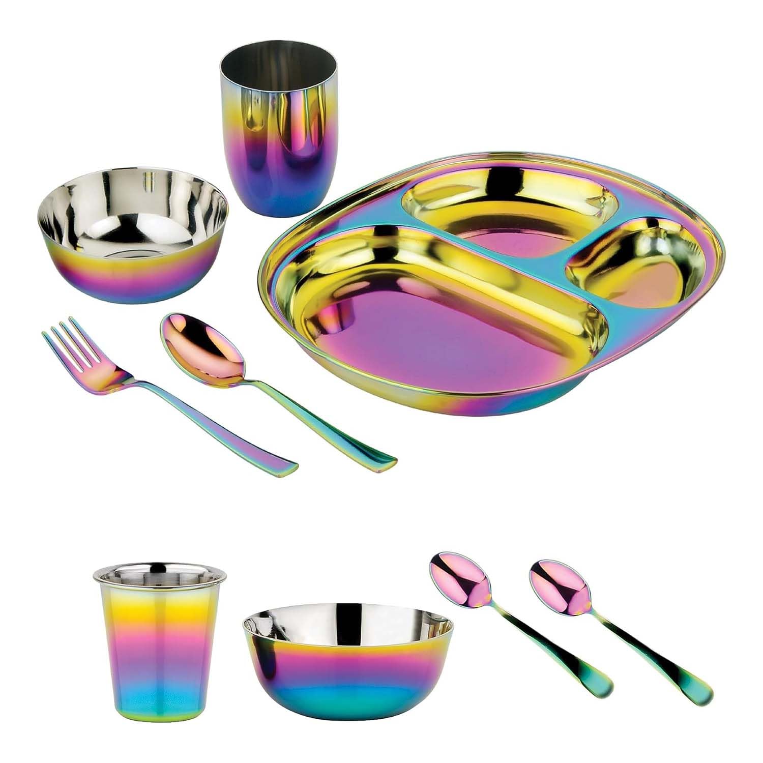 Stainless Steel Dine & Develop 9 Piece Dish Set | Divided Plate