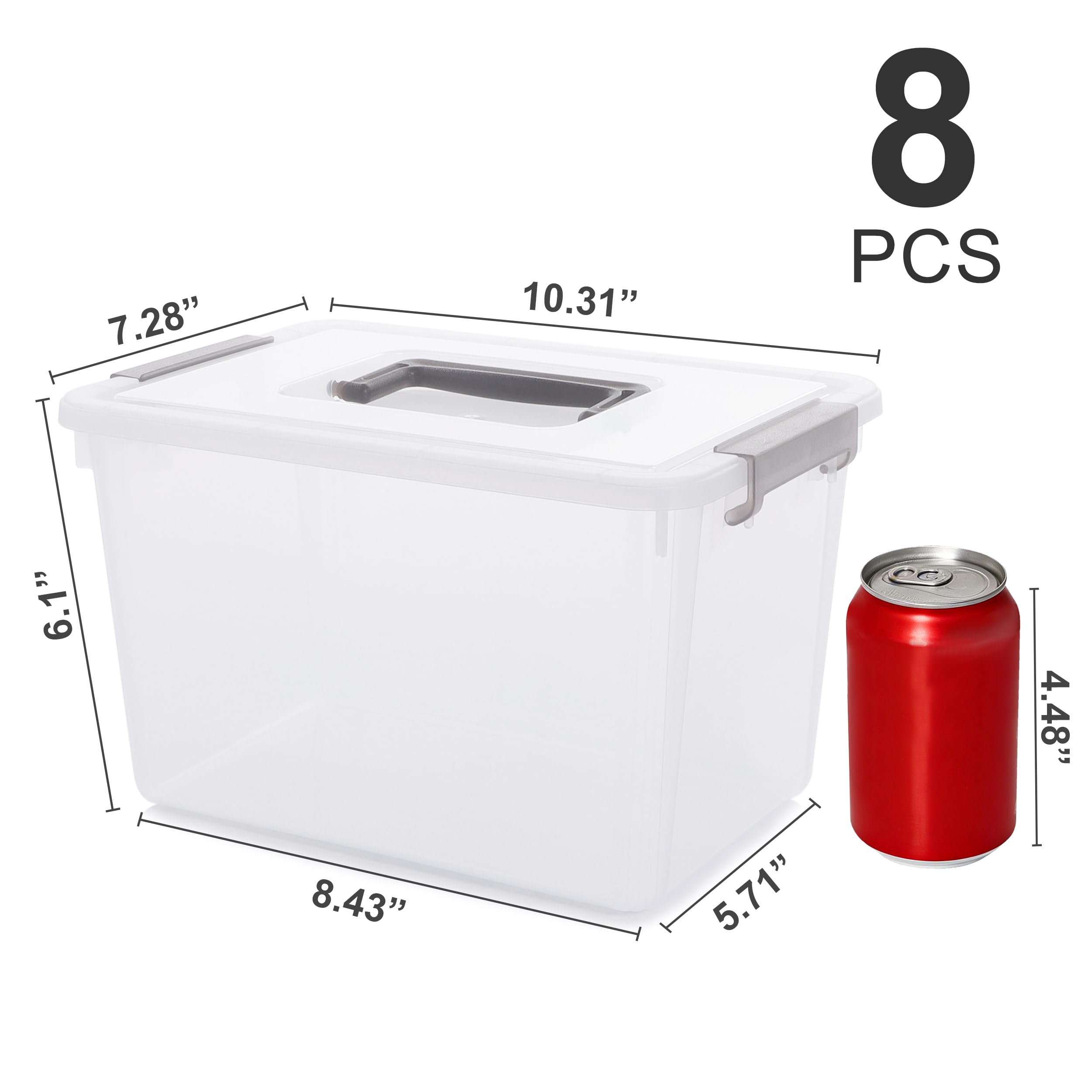 6 Quart Plastic Storage Bins with Latching Lids - 8 Pack