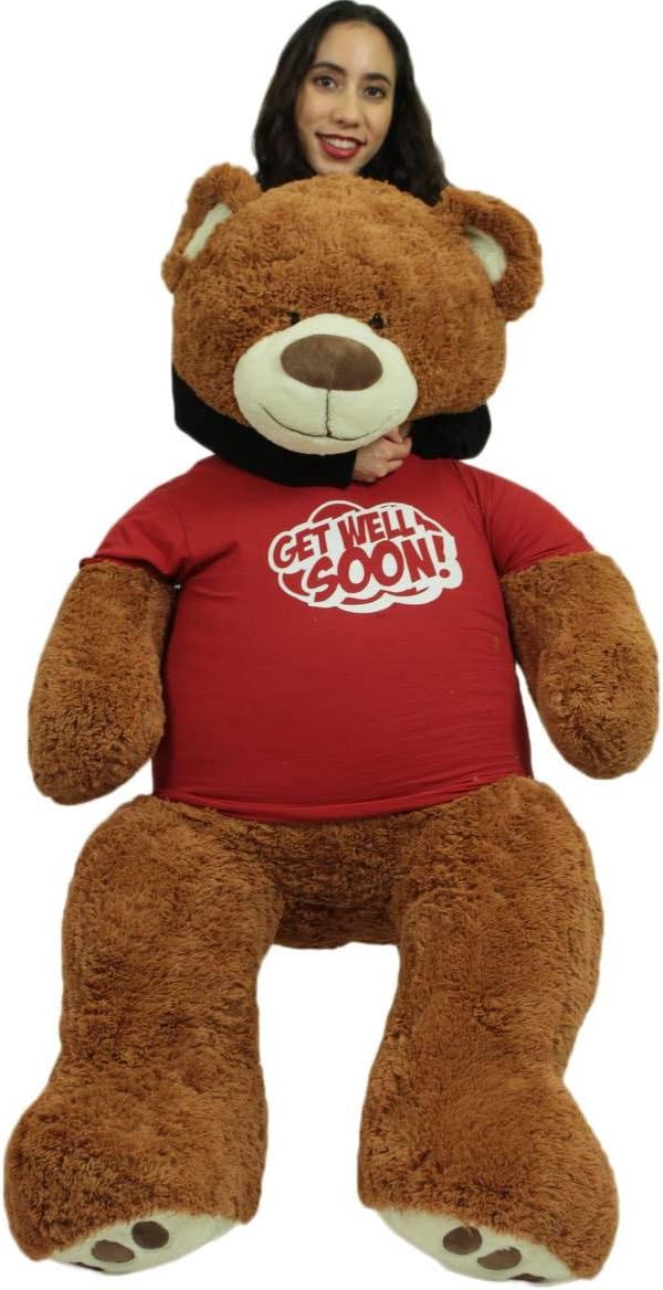 Giant Teddy Bear with Get Well Soon T-Shirt - Huge 5-Foot Plush Teddybear - Stuffed Animal - Loving Gift - OSO de Peluche - Cute Oversized Plushie - Jumbo Bear to Show You Care